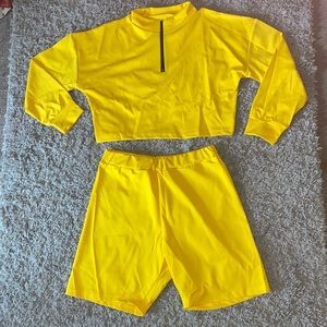 Mustard YELLOW mid sleeve biker short set